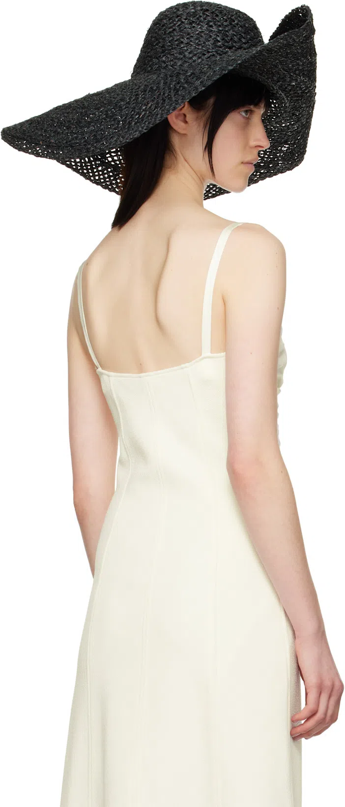 RUSLAN BAGINSKIY Black Wide Brim Straw Beach Hat