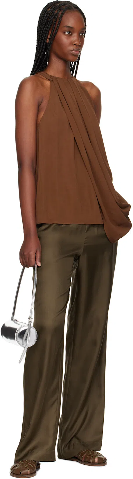 JW ANDERSON Twisted Drape Halter Top In Brown