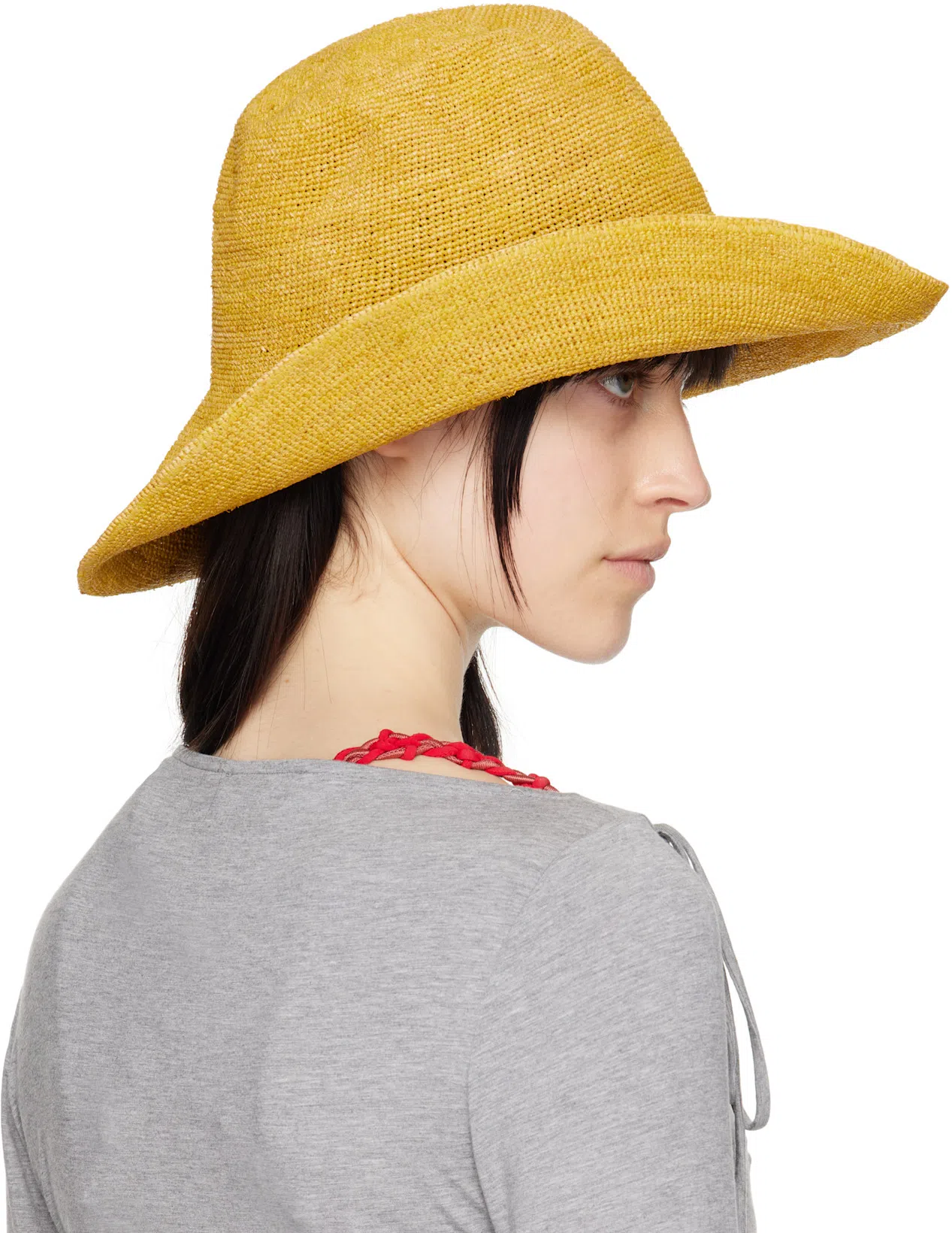 RUSLAN BAGINSKIY Straw Bucket Hat In Yellow