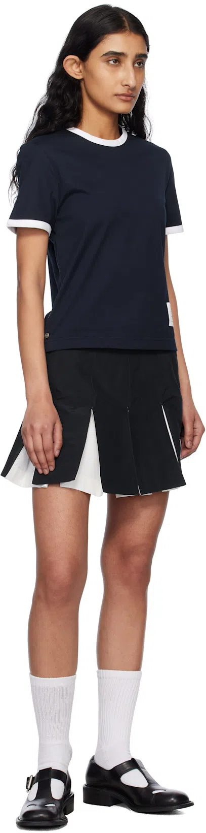 THOM BROWNE Cotton T-shirt With Logo Patch In Black