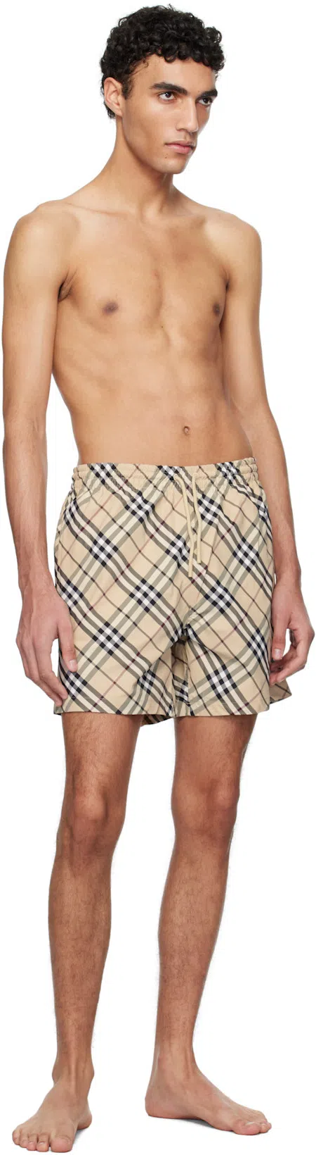 BURBERRY Beige Check Swim Shorts In Alabaster Pink