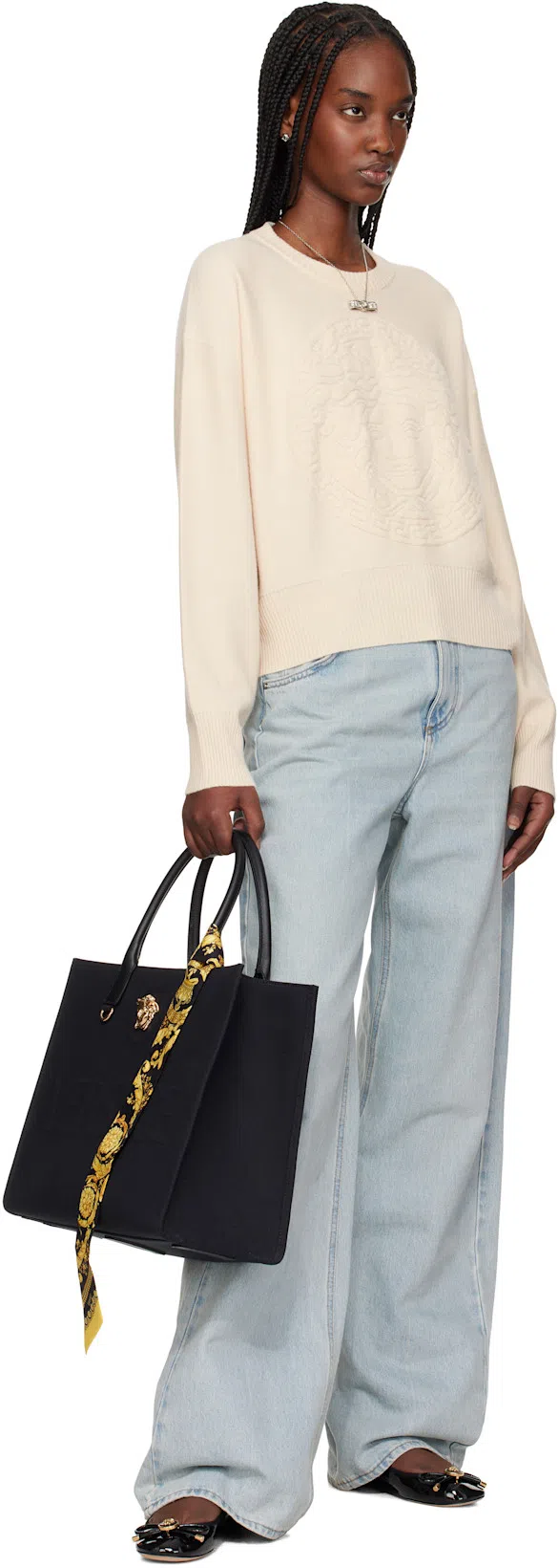 VERSACE Opera Bow Ballet Flats In Black