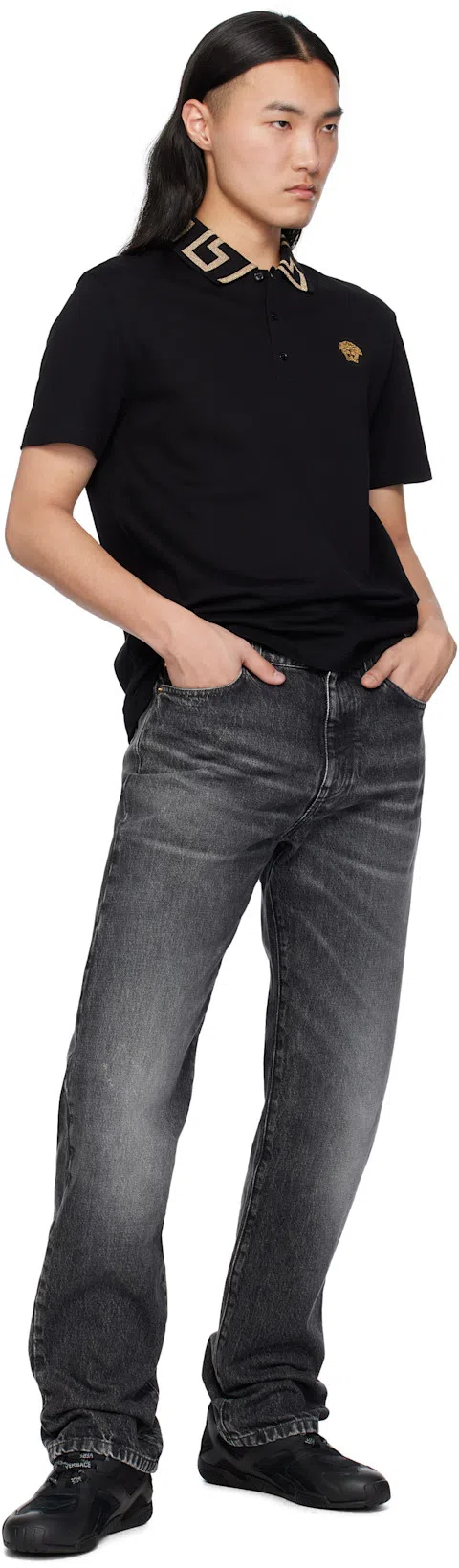 VERSACE Galaxia Leather Low-top Sneakers In Black