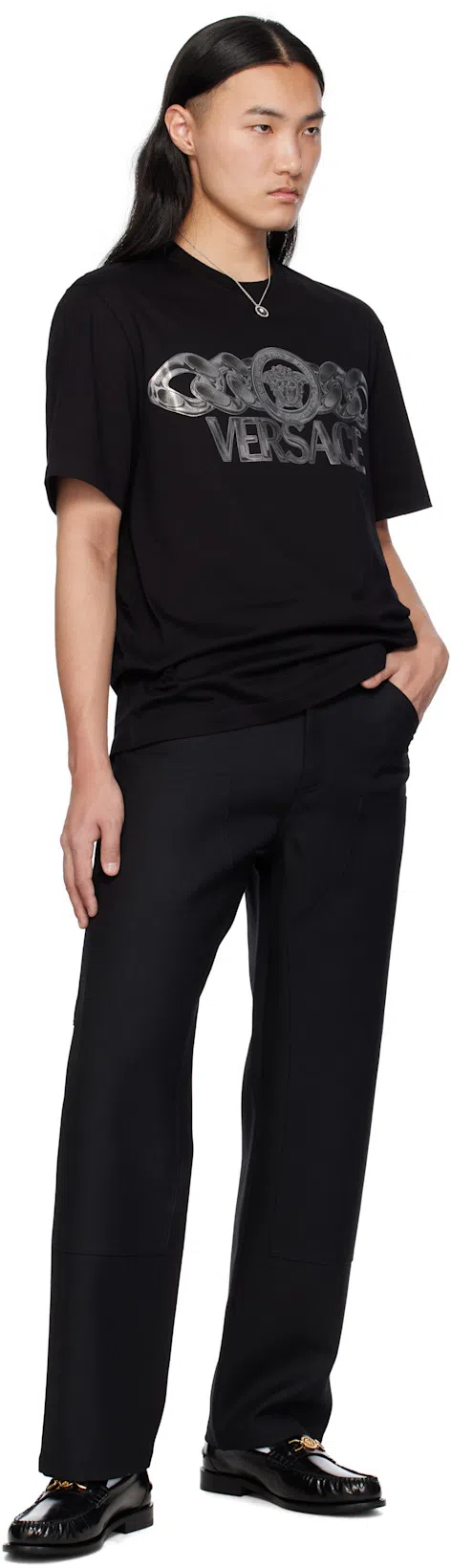 VERSACE Silver Enamel Medusa Necklace In Metallic