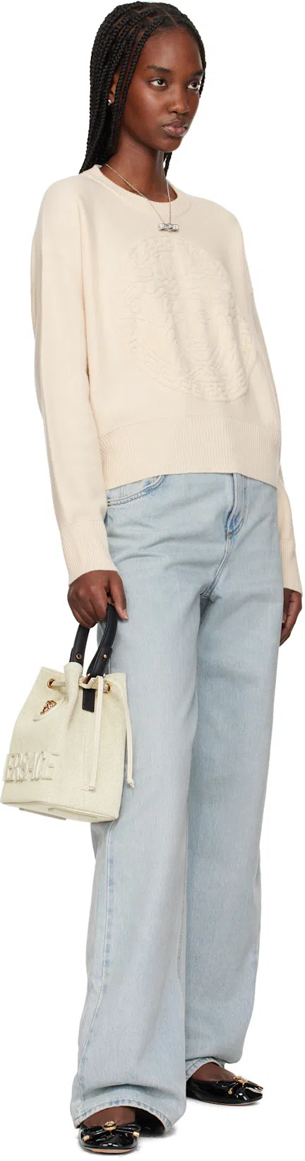 VERSACE Opera Bow Ballet Flats In Black