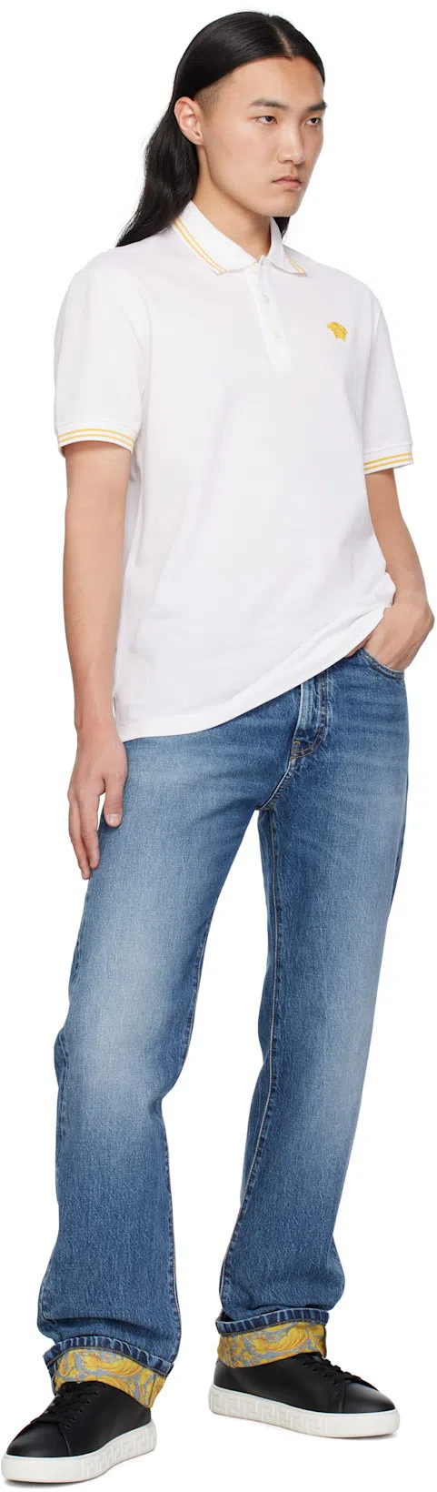 VERSACE Leather Sneakers With La Greca Detail In Black