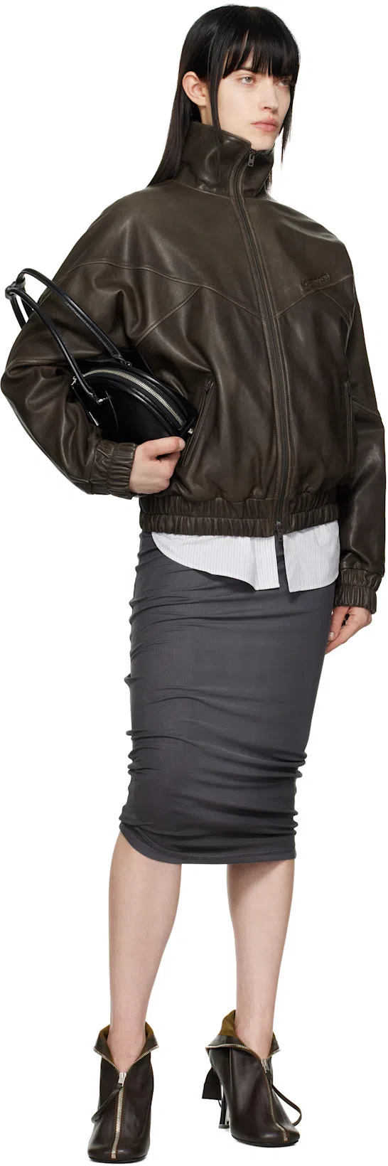 ACNE STUDIOS Black Handbag With Two Top Handles And Logo Plaque On The Front In Leather Woman In Brown