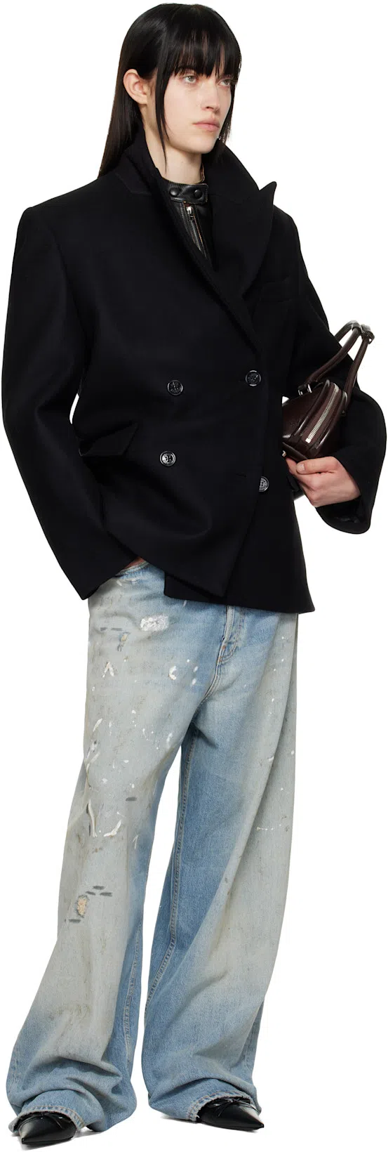 ACNE STUDIOS Black Quilted Shoulders Leather Biker Jacket In 900 Black