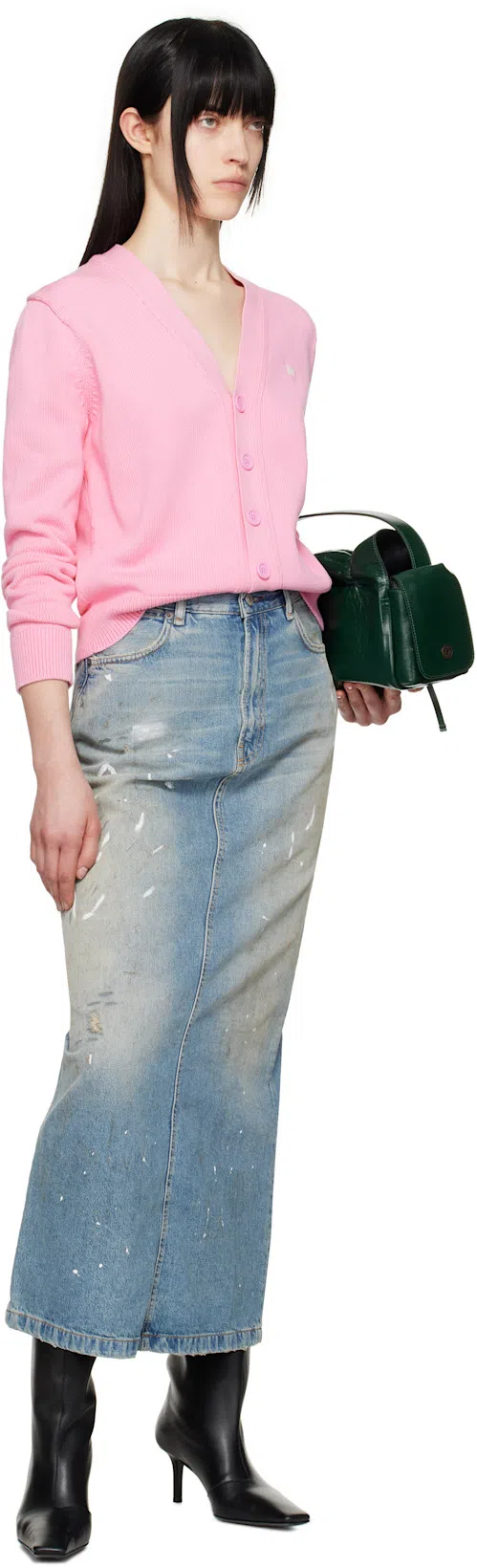 ACNE STUDIOS Blue Paint Splatter Denim Maxi Skirt