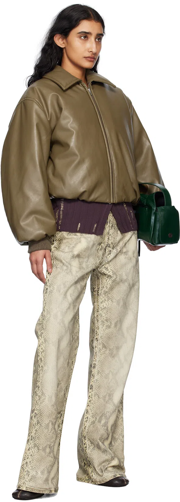 ACNE STUDIOS Faux Leather Zipped Bomber Jacket In Beige