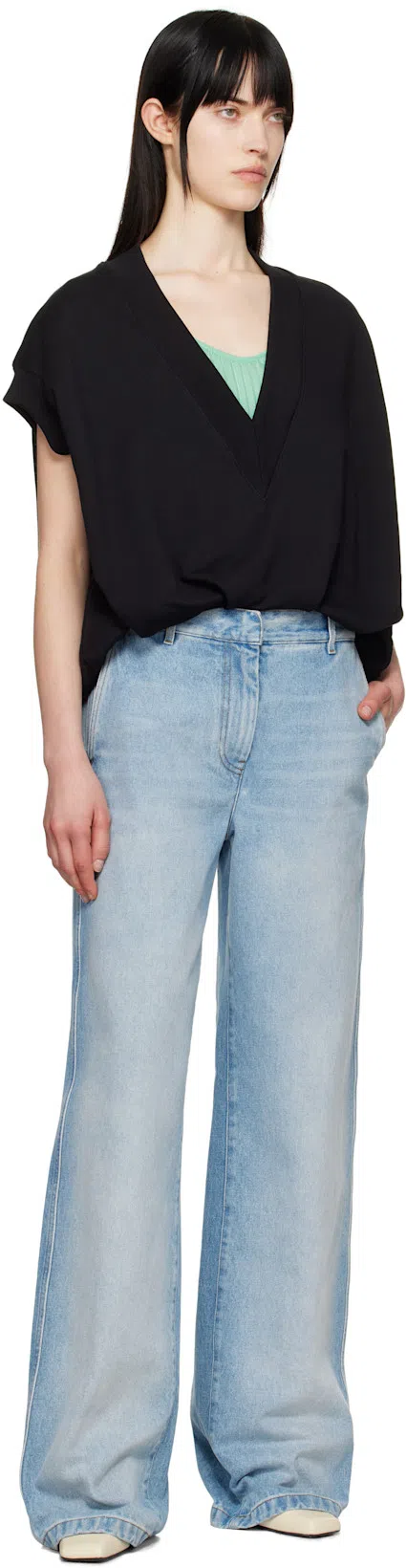 DRIES VAN NOTEN Elasticated-waist Pleated Wide-leg Jeans In Light Blue