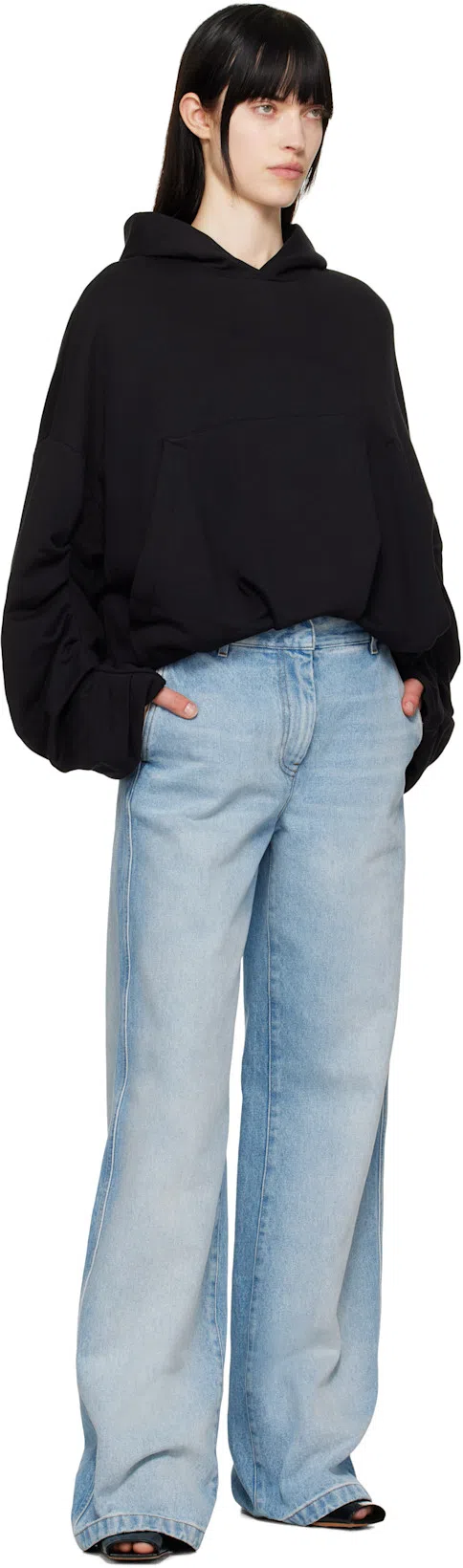 DRIES VAN NOTEN Elasticated-waist Pleated Wide-leg Jeans In Light Blue