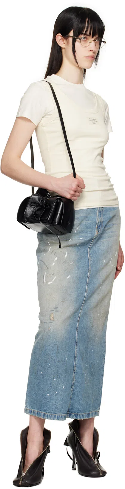 ACNE STUDIOS Blue Paint Splatter Denim Maxi Skirt