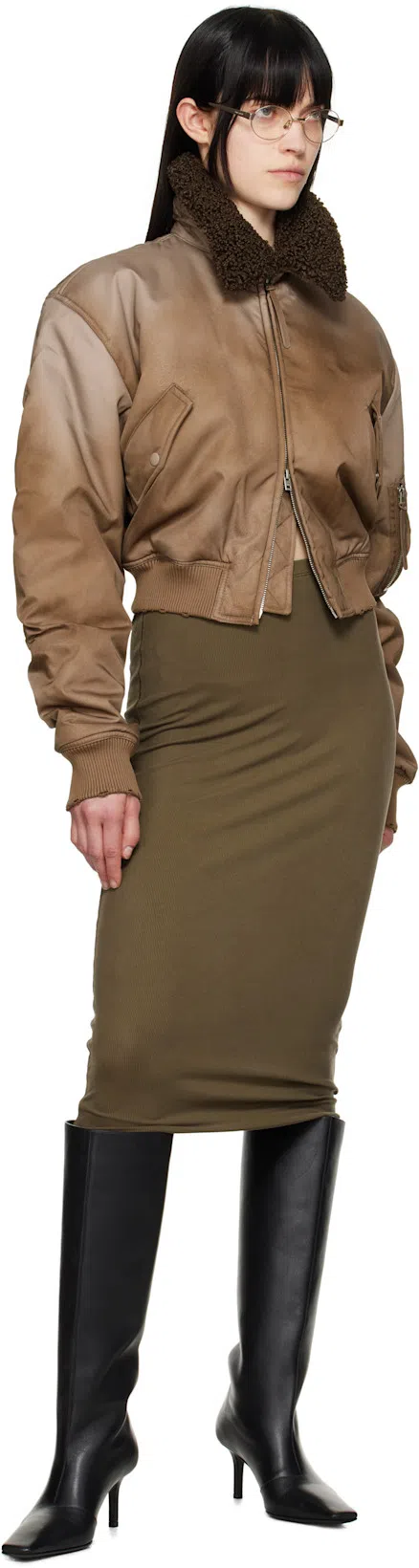 ACNE STUDIOS Beige Furry Collar Bomber Jacket In Ae0 Sand Beige