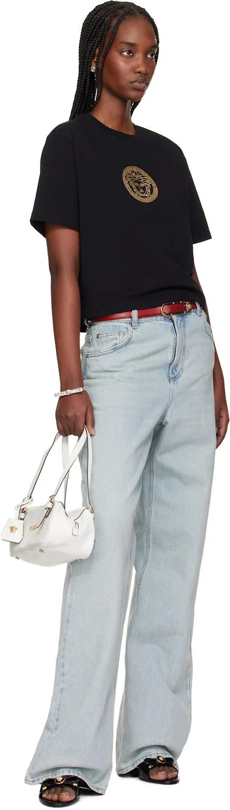 VERSACE Cropped "medusa" T-shirt In Black