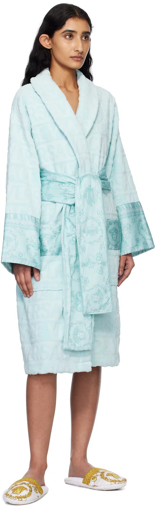 VERSACE I Heart Baroque Bath Robe In Light Blue