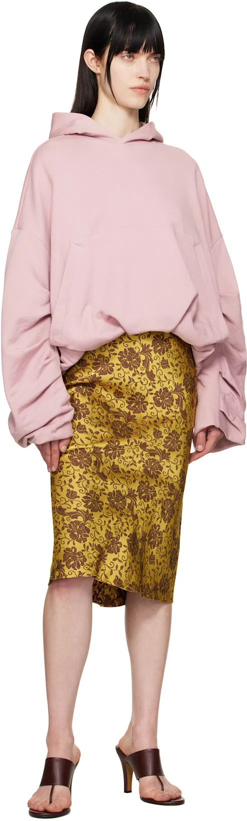 DRIES VAN NOTEN Draped Oversized Hooded Sweatshirt In Pink