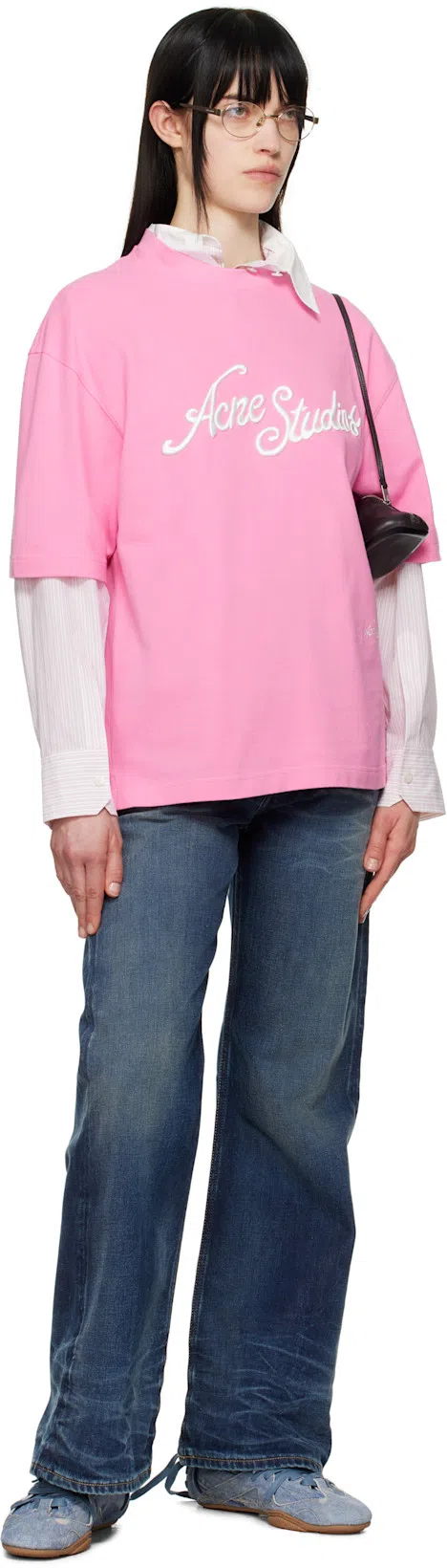 ACNE STUDIOS Bilaria Paneled Logo-print Denim Ballet Flats In Blue