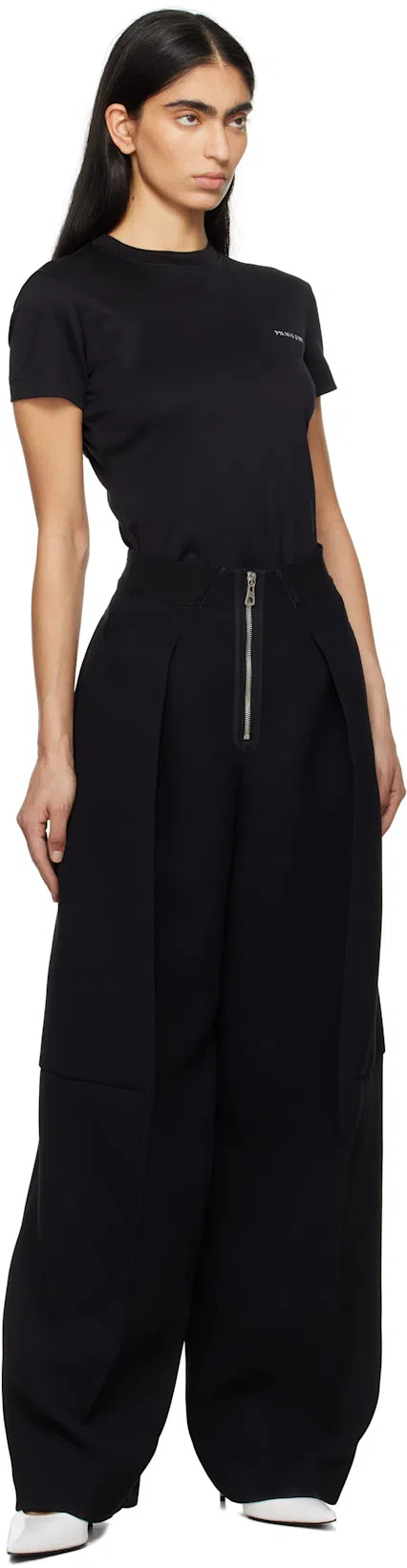 MUGLER Cropped Tshirt Embellished Embellishments In Black