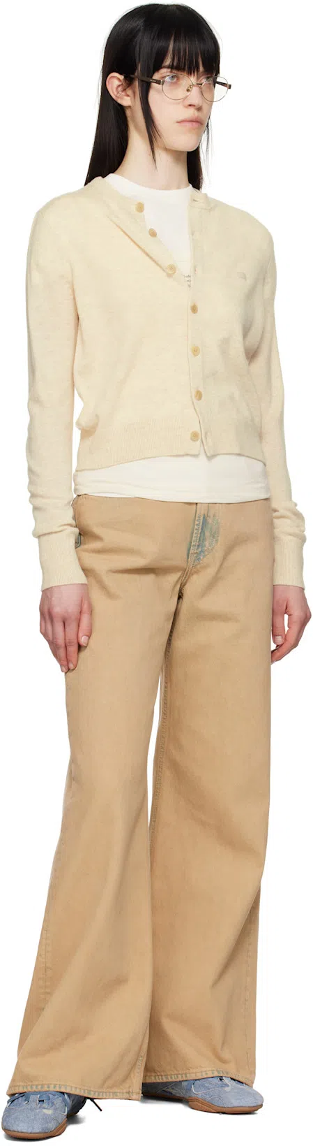 ACNE STUDIOS Bilaria Paneled Logo-print Denim Ballet Flats In Blue