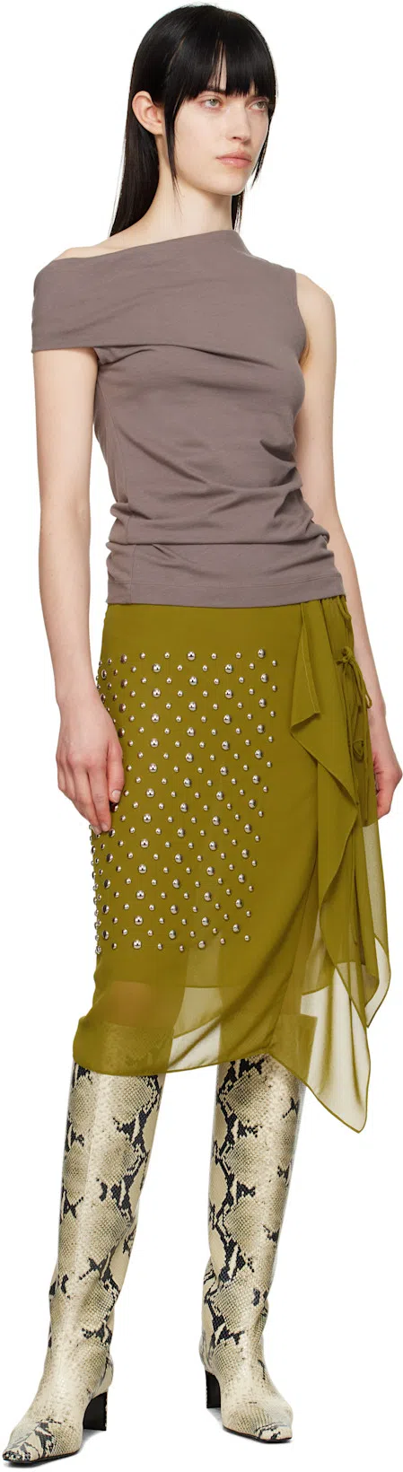 KHAITE Andee Snake-effect Leather Knee Boots In Animal Print