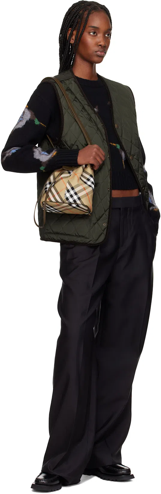 BURBERRY Small Bucket With Shoulder Strap Check In Brown