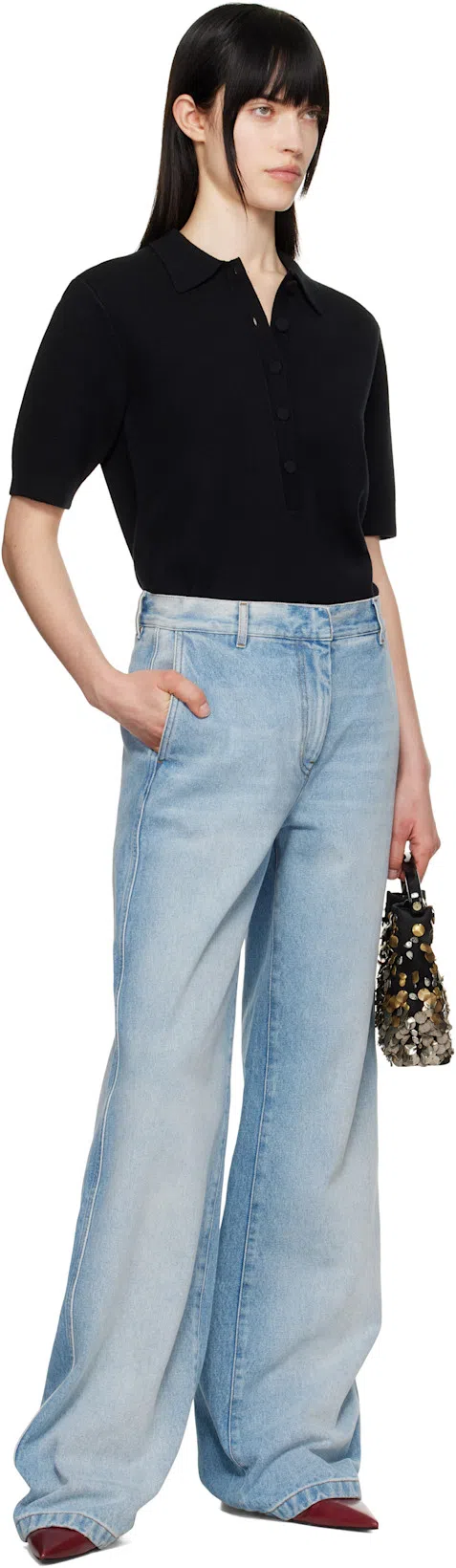 DRIES VAN NOTEN Elasticated-waist Pleated Wide-leg Jeans In Light Blue