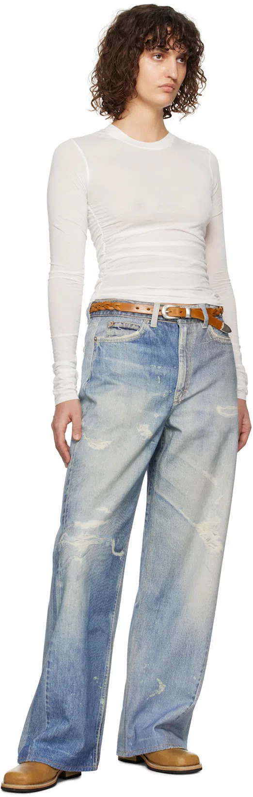 OUR LEGACY High Waist Boyfriend Jeans With Distressed Finish In Blue
