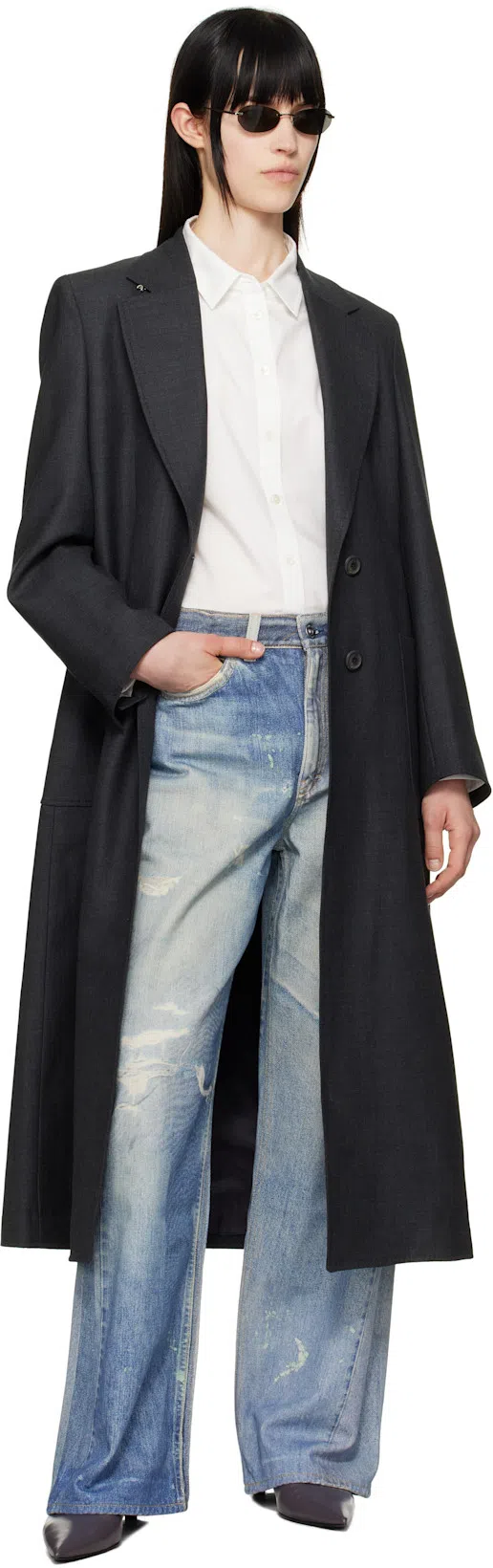 OUR LEGACY High Waist Boyfriend Jeans With Distressed Finish In Blue