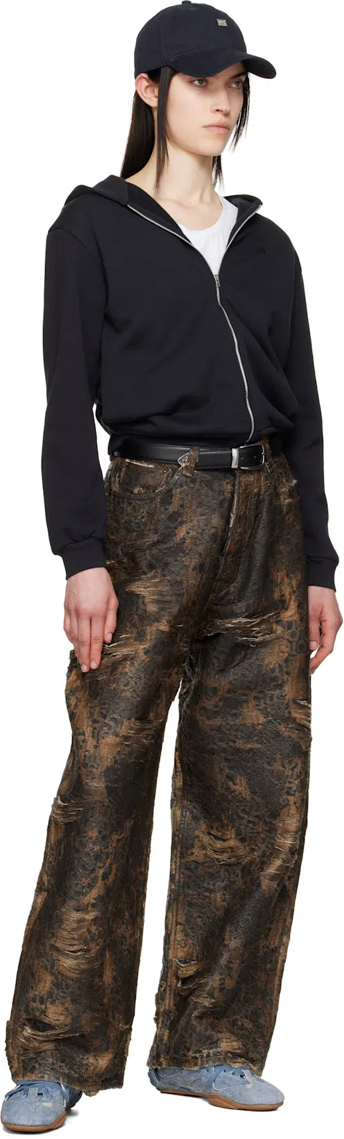 ACNE STUDIOS Bilaria Paneled Logo-print Denim Ballet Flats In Blue