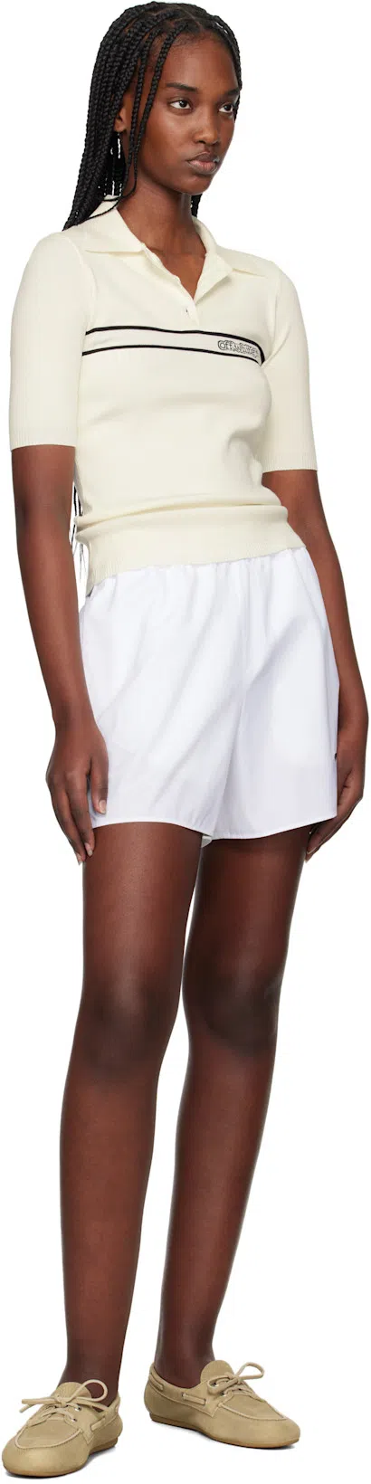 OFF-WHITE Embroidered Poplin Elastic Waist Shorts In White