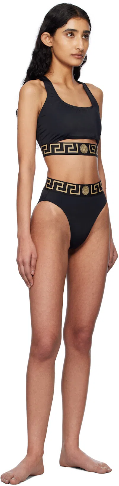 VERSACE Stretch Cotton Briefs With Logoed Elastic Band In Black