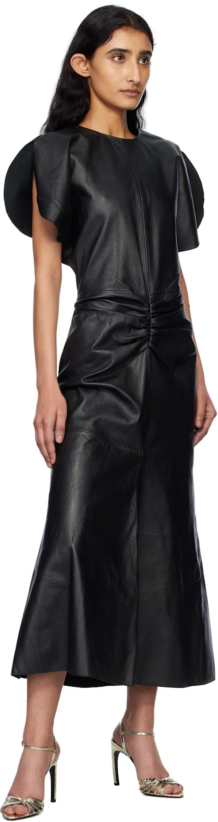 VICTORIA BECKHAM Navy Blue Long Dress With Gathered Waist In White