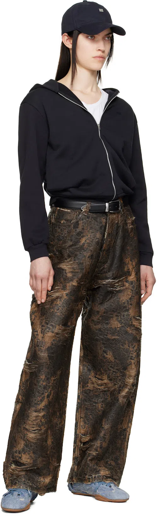 ACNE STUDIOS Bilaria Paneled Logo-print Denim Ballet Flats In Blue