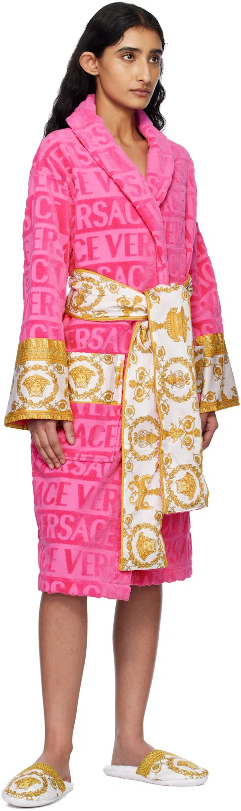 VERSACE I Heart Baroque Cotton Bath Robe In Pink