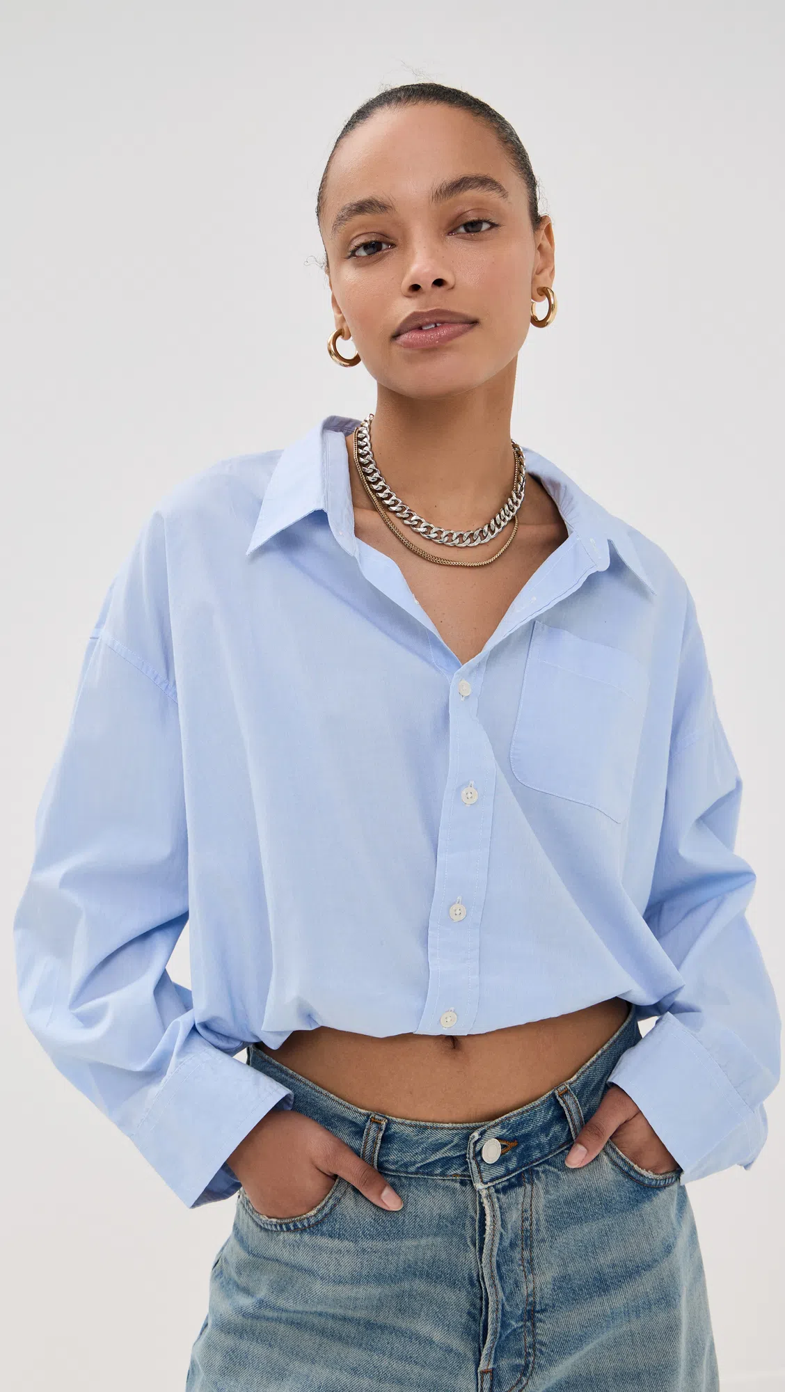 AGOLDE Wide-leg Denim Trousers With Metal Buttons In Blue