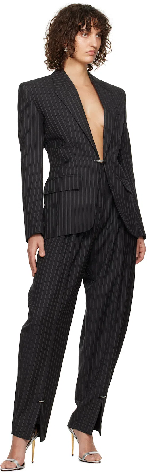 TOM FORD Silver Nappa Padlock Pointy Naked Heeled Sandals