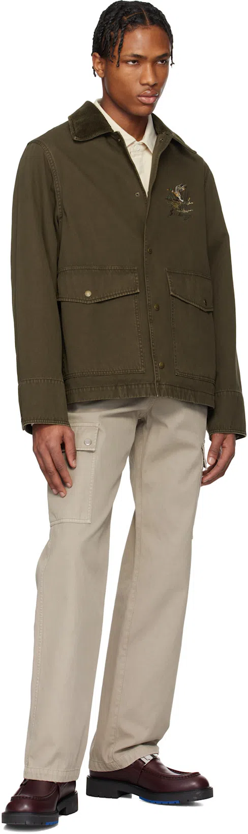 BURBERRY Corduroy-trimmed Cotton Twill Field Jacket In Green
