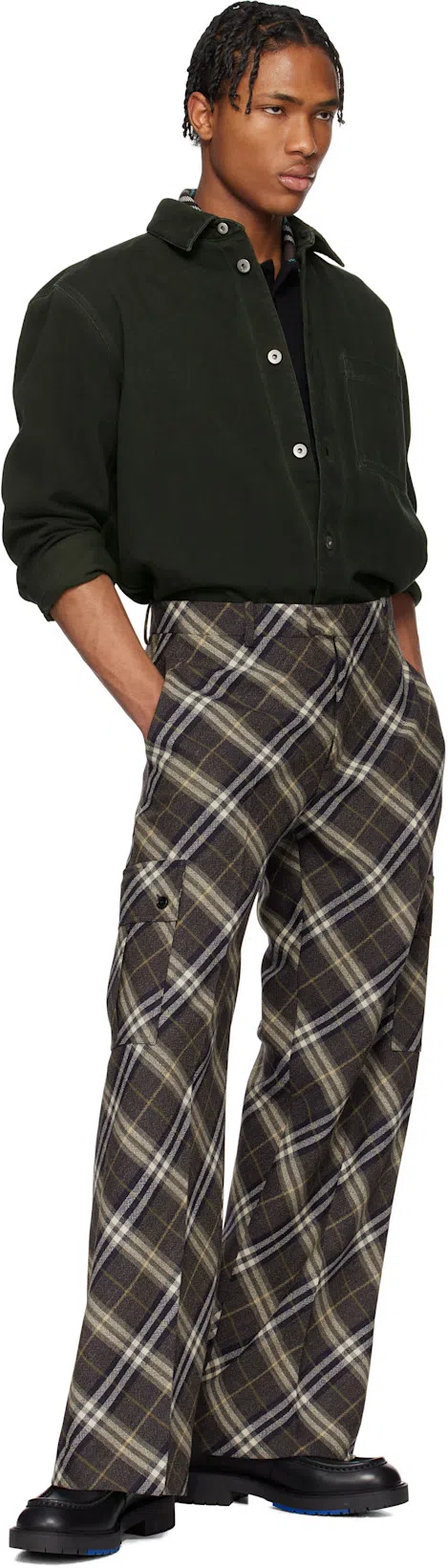 BURBERRY Black Polo Shirt With Check Collar