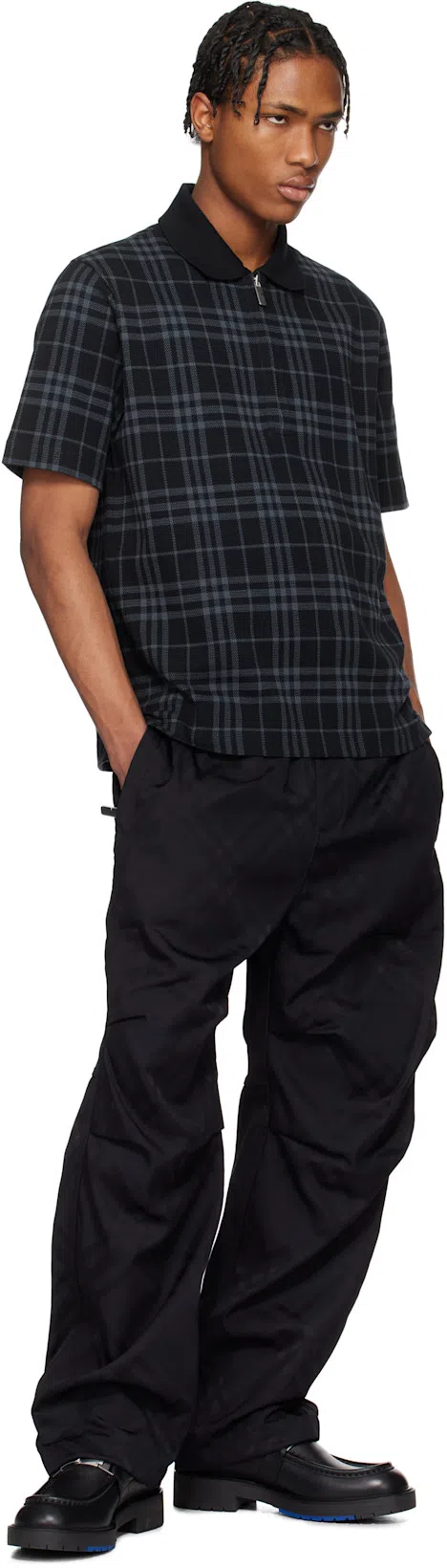 BURBERRY Black Check Nylon Track Pants In Black Ip Check