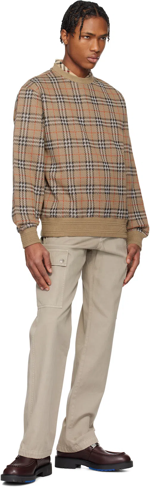 BURBERRY Embroidered Stretch Cotton Blend Sweater In Brown