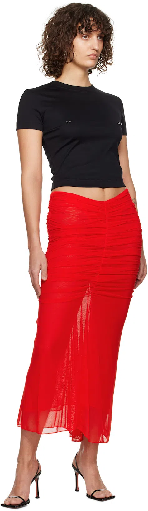 MUGLER Cropped Tshirt Embellished Embellishments In Black