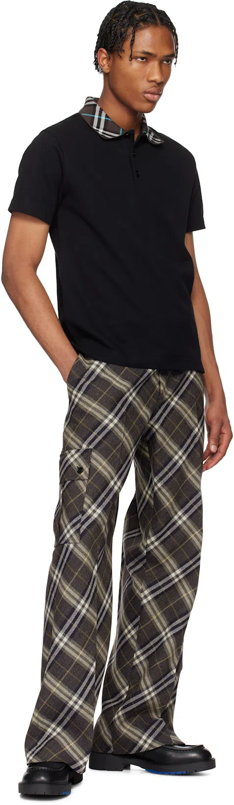 BURBERRY Black Polo Shirt With Check Collar