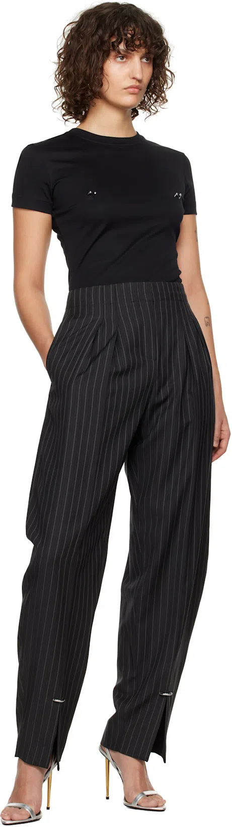 MUGLER Cropped Tshirt Embellished Embellishments In Black