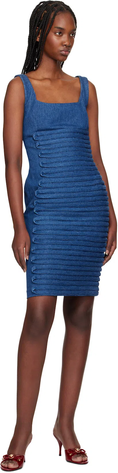 VERSACE Blue Scoop-neck Fitted Denim Minidress In 1d800-medium Blue