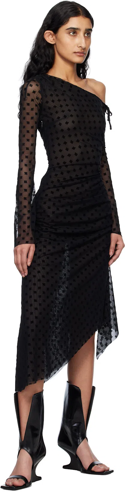 MISBHV Black Sheer Midi Dress With Asymmetric Hem