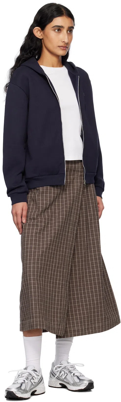 MFPEN Brown Classic Wrap Midi Skirt In Brown Linen Check