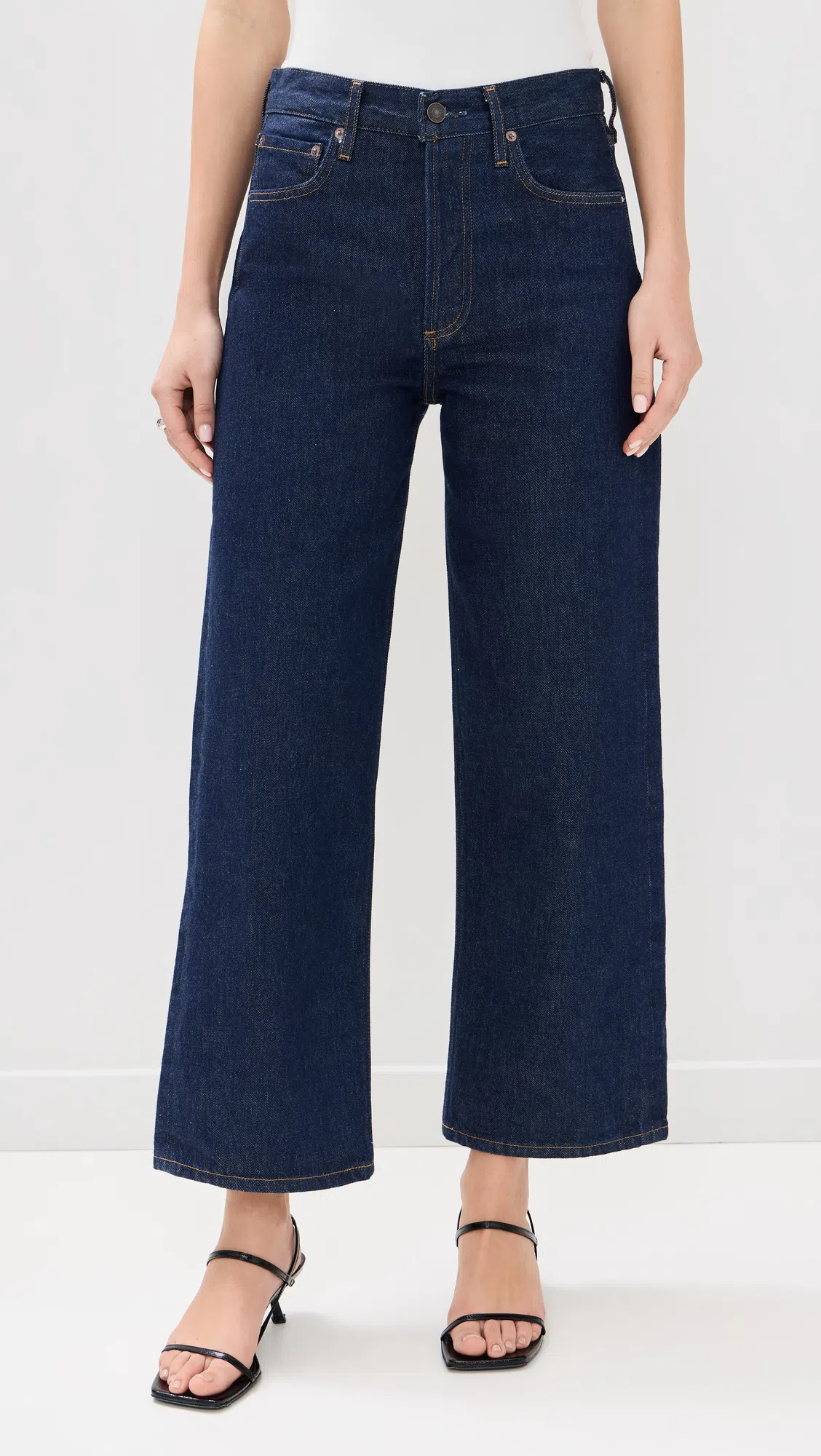 AGOLDE Wide-leg Denim Trousers With Metal Buttons In Blue