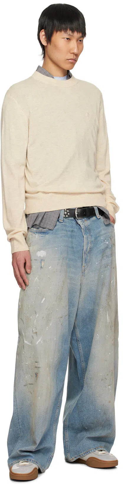 ACNE STUDIOS Bars Low Suede-trimmed Leather Sneakers In White