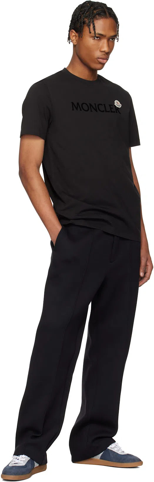 MONCLER Flocked Logo Cotton T-shirt In Black